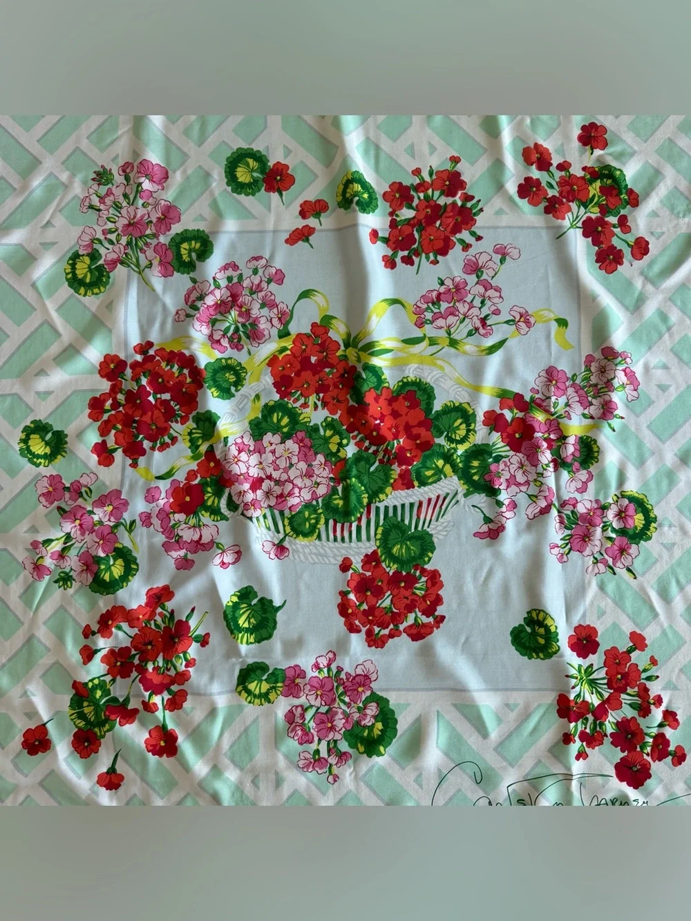 Carleton Varney for Grand Hotel 100% Silk Floral Scarf Mackinac Island Signed
